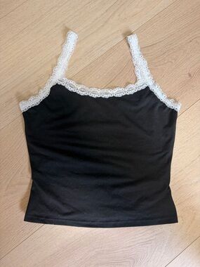 SHEIN Black Camisole with White Lace Trim